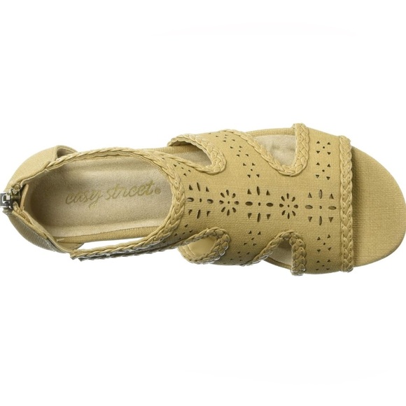 Easy Street | Thelma Wedge Sandal in Beige Linen | Size 6 - Picture 5 of 15